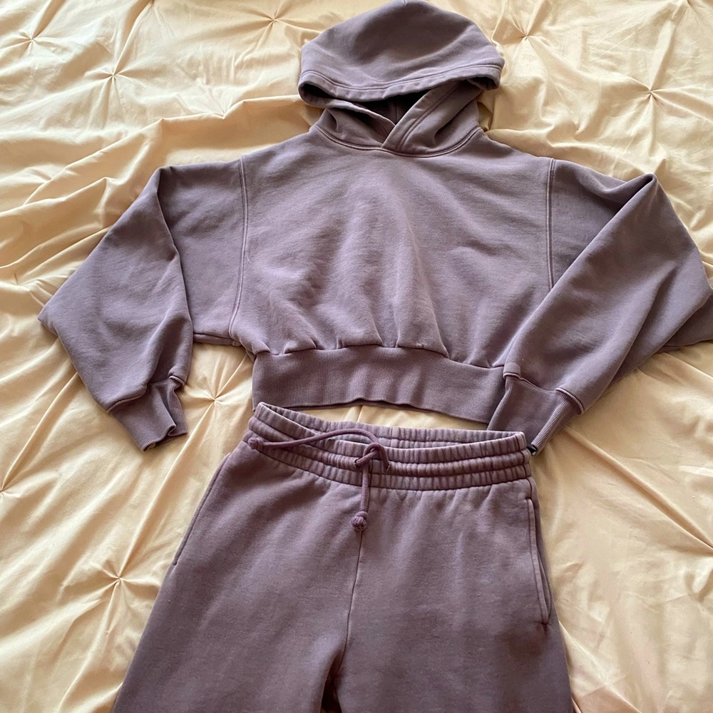 ARITZIA COZY FLEECE SHRUNKEN HOODIE SET TNA